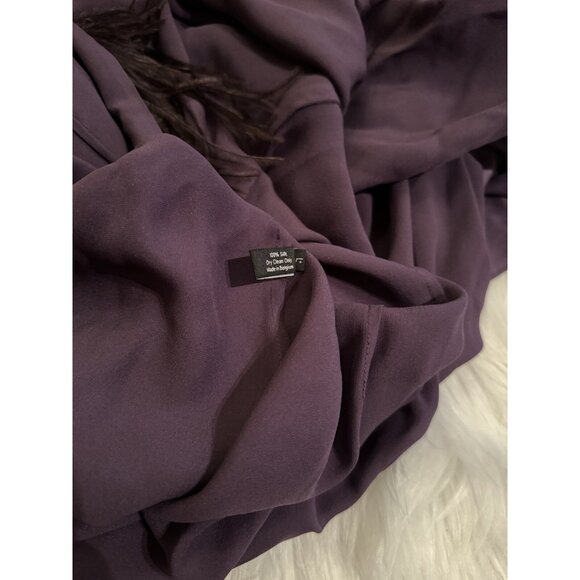 Carine Gilson New Feather Trimmed Silk Satin Robe Purple XL - Picture 7 of 7